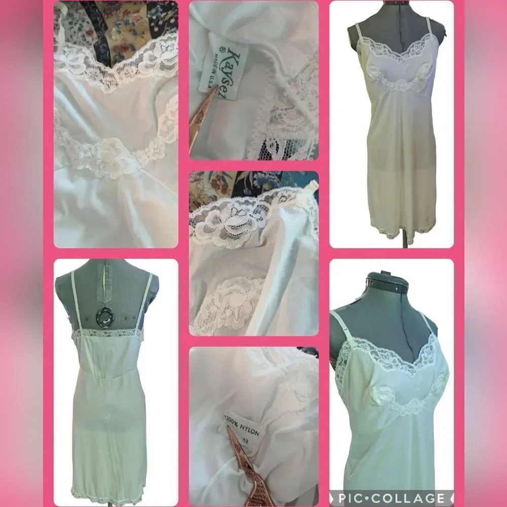 vintage women's 60s white ‎ nylon gown slip with lace details - Picture 2 of 8